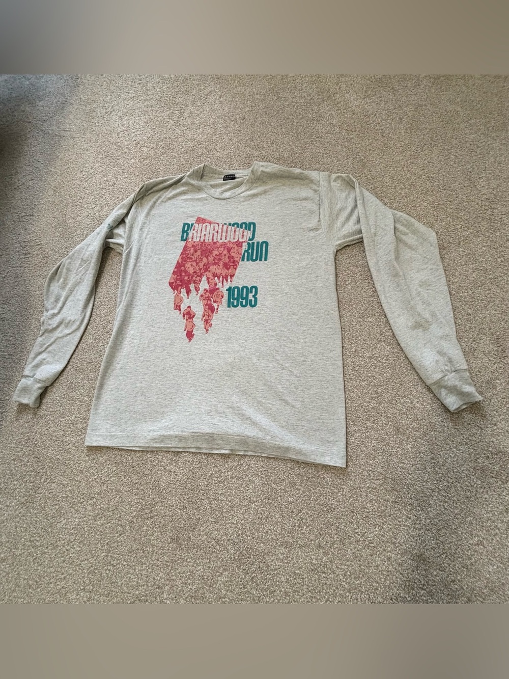 Vintage 1993 Briarwood Run Graphic Long Sleeve T-Shirt Heather Gray